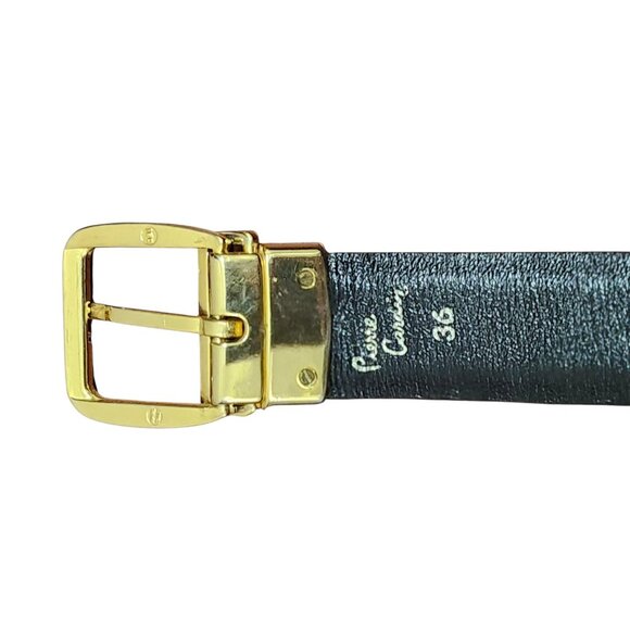 Pierre Cardin Size 36 Leather Belt Reversible Black Brown Gold Buckle - Picture 6 of 9
